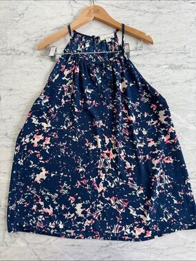 Allison Joy Navy Floral Halter Top Sz Large